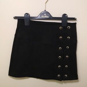 Black Suede Lace Up Mini Skirt